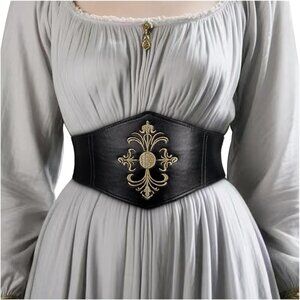 Women Viking Corset Belt Renaissance Cinch Belt Halloween Medieval Pirate Black